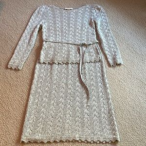 Vintage crochet outfit with skirt, sweater and belt